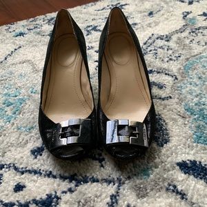 Calvin Klein black silver logo wedges size 9 1/2